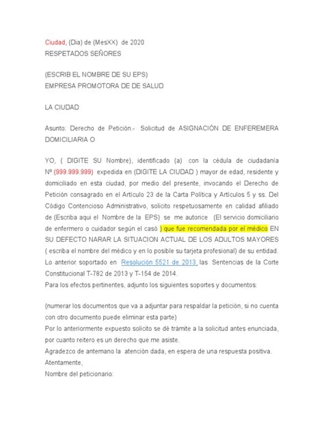 Derecho de Peticion Solicitud Enfermera 